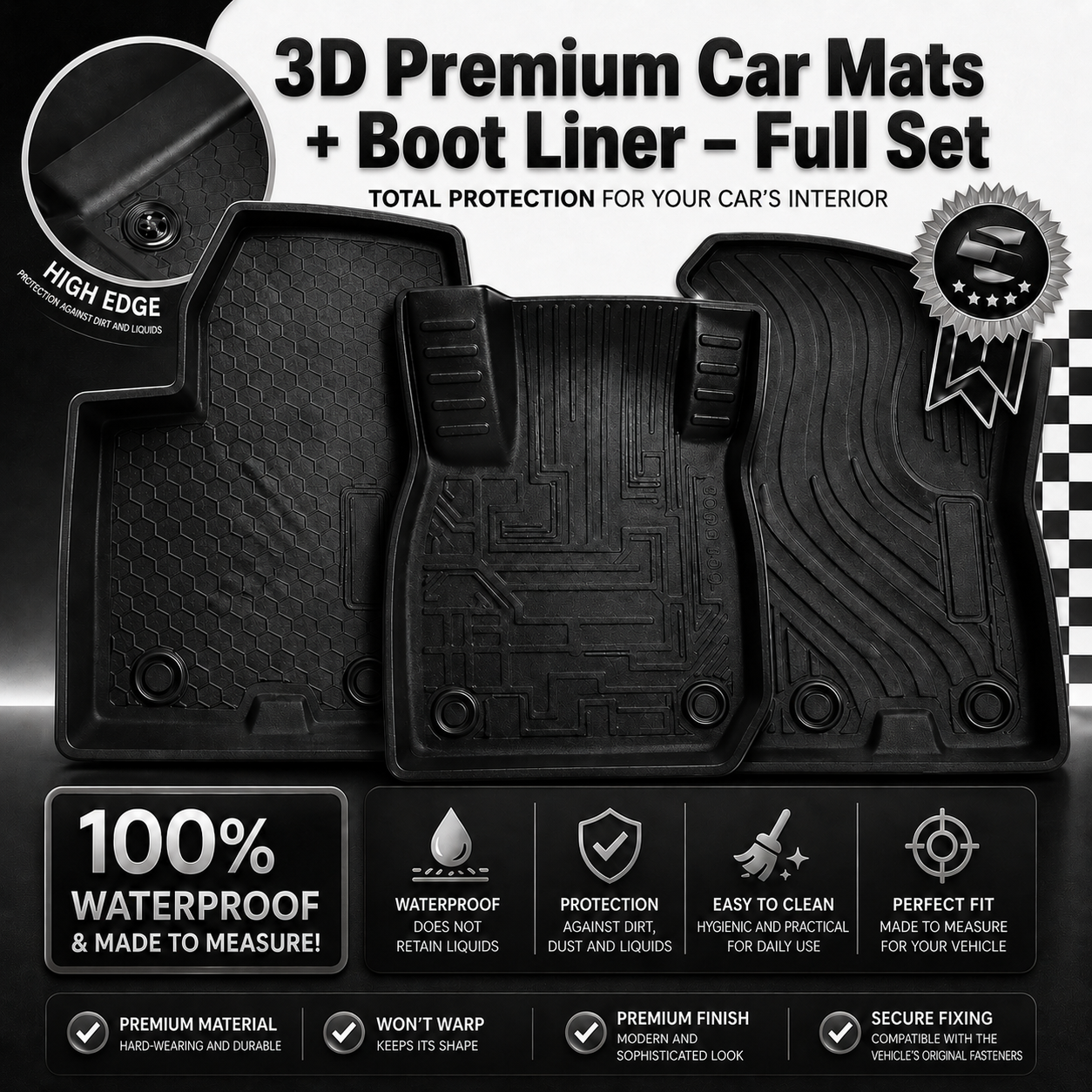 3D premium car mats and boot liner full set overview